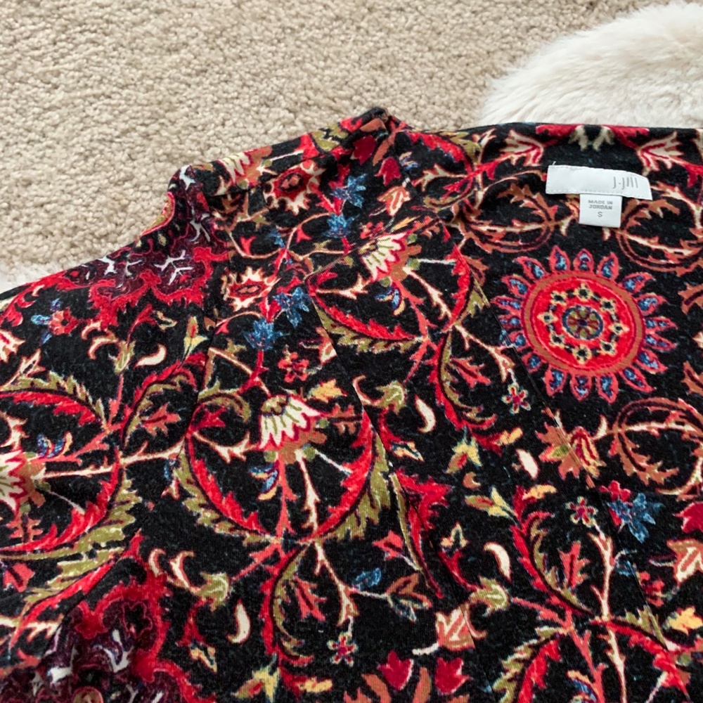 J. Jill Black & Red Floral Long Sleeve Dress- S - Picture 5 of 14